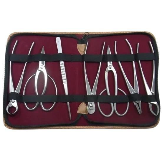 盆栽道具 7点組 ステンレス No.176S 内容 又枝切 大 No.802 針金切 大 No.815 やっとこ 大 No.819 ピンセット No.64B 足長盆栽鋏 No.829 コブ切 大 No.810 盆栽鋏 No.831 兼進作