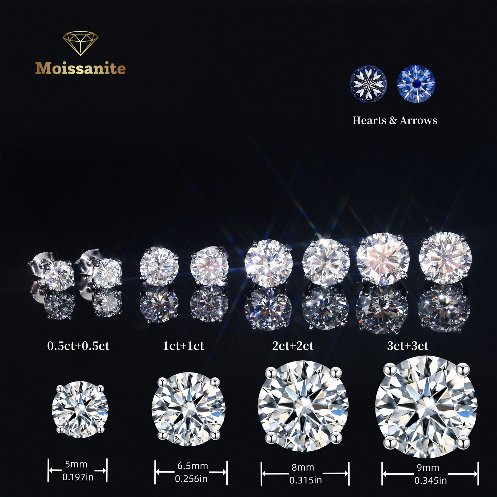 満足保証！最高級人工ダイヤ モアッサナイト ピアス 2ct 1粒