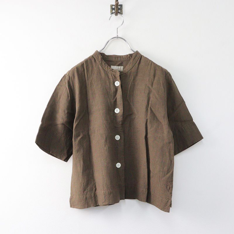マーガレットハウエル 美品 ファインリネンブラウス 1 チャコール マーガレットハウエル 20SS リネン100% ブラウス 1