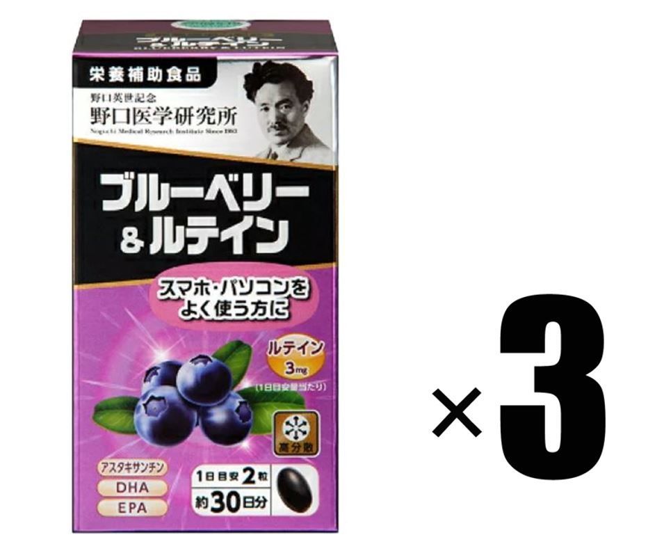 3箱) 野口医学研究所 ブルーベリー ＆ ルテイン (510mg×60粒) 約30日分