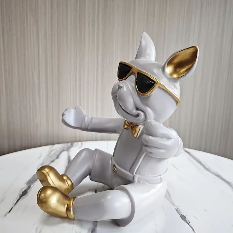 ワインラック 1本用 小型 犬 モチーフ ブルドッグ オブジェ 卓上 斜め