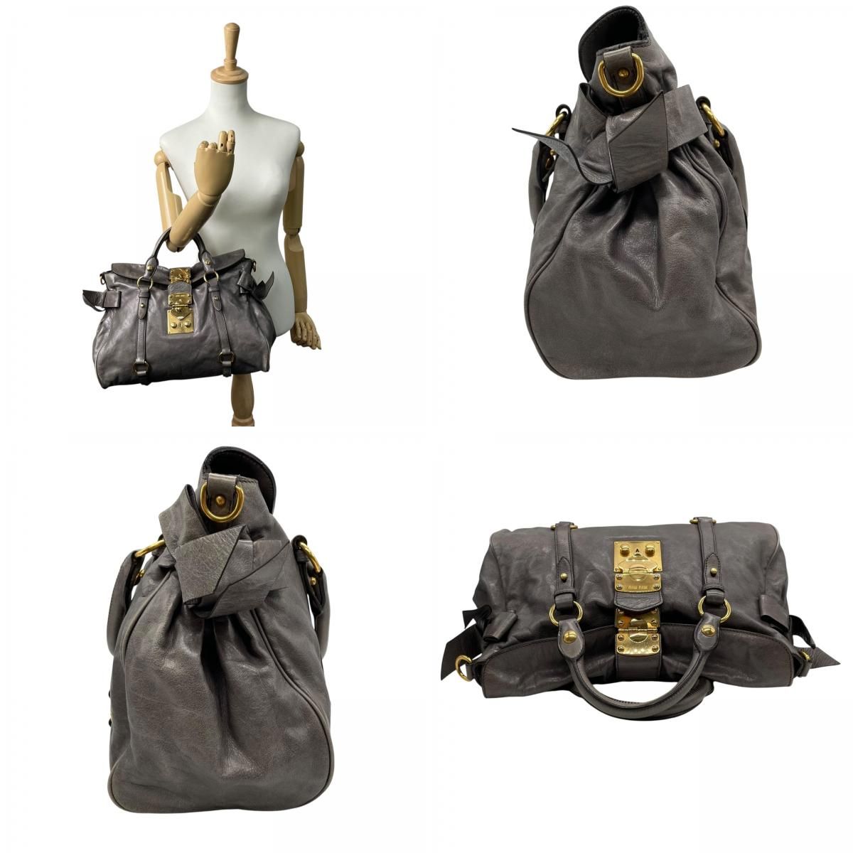 ミュウミュウ 2wayバッグ ハンドバッグ ショルダーバッグ リボン グレー miu miu ミュウミュウ 2WAY ハンドバッグ ショルダーバッグ