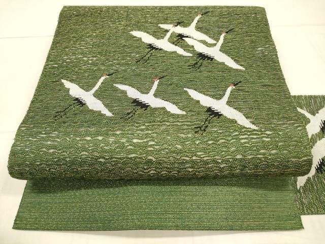 平和屋着物●綴れ　九寸名古屋帯　飛鶴文　金糸　正絹　逸品　DAAX0064cm 平和屋着物○綴れ 九寸名古屋帯 飛鶴文 金糸 正絹 逸品 DAAX0064cm