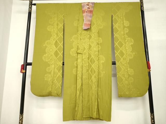 平和屋着物○長襦袢 無双仕立て 色無地 梅地紋 芥子色 正絹 逸品