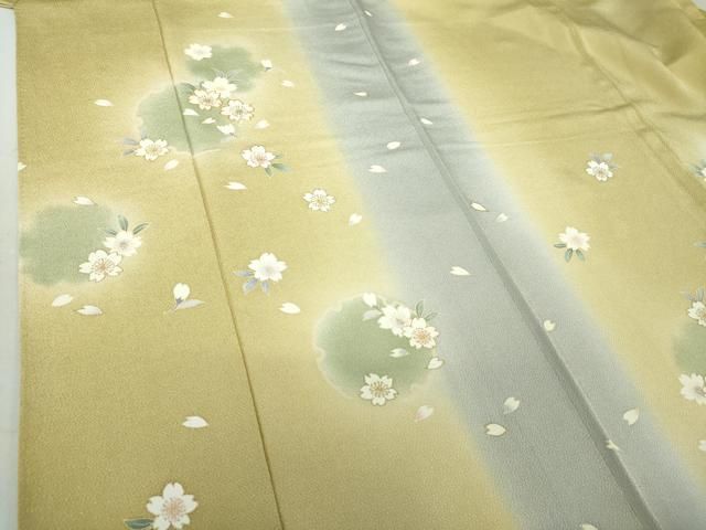 平和屋着物○訪問着 駒刺繍 雪輪舞桜 暈し染め 鬼しぼ縮緬 金彩 正絹  