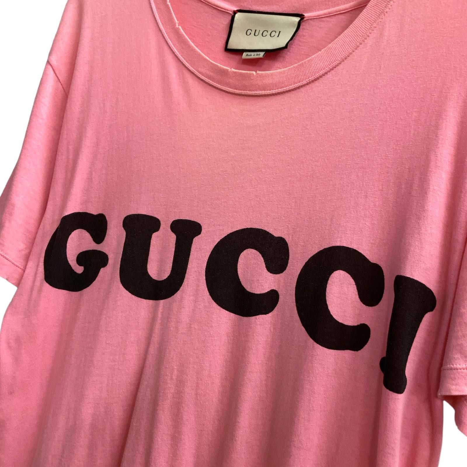 中古品】GUCCI グッチ Tシャツ ロゴプリント ダメージ オーバーサイズ 半袖 XS ピンク 493117-X3N87 - メルカリ