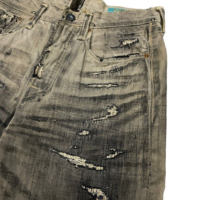 KAPITAL LEGS 初期 炭鉱クラッシュ加工黒革色5Pデニムパンツ 超希少  