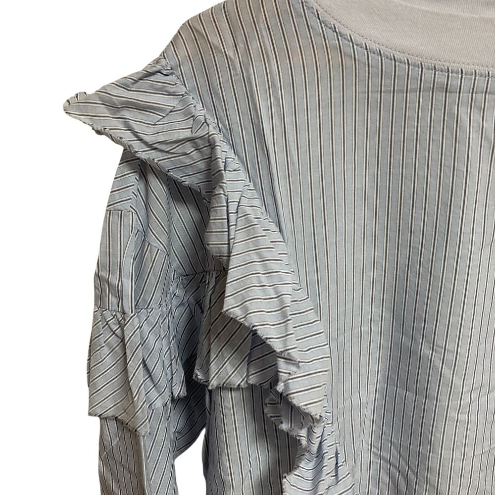 美品 23SS SLOBE IENA スローブイエナ シアーストライプフリルブラウス 長袖 プルオーバー 23051912020020 サックスブルー レディース 古着 中古 美品 23SS SLOBE IENA スローブイエナ シアーストライプフリル