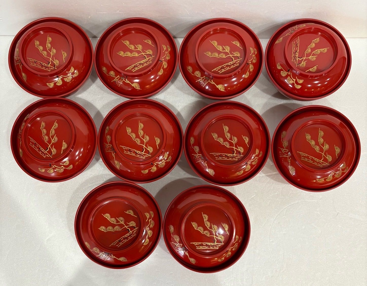  かし椀セット 10客 沈金 朱塗り 朱 松 蓋付き汁物椀 昭和レトロ 食器セット 食器