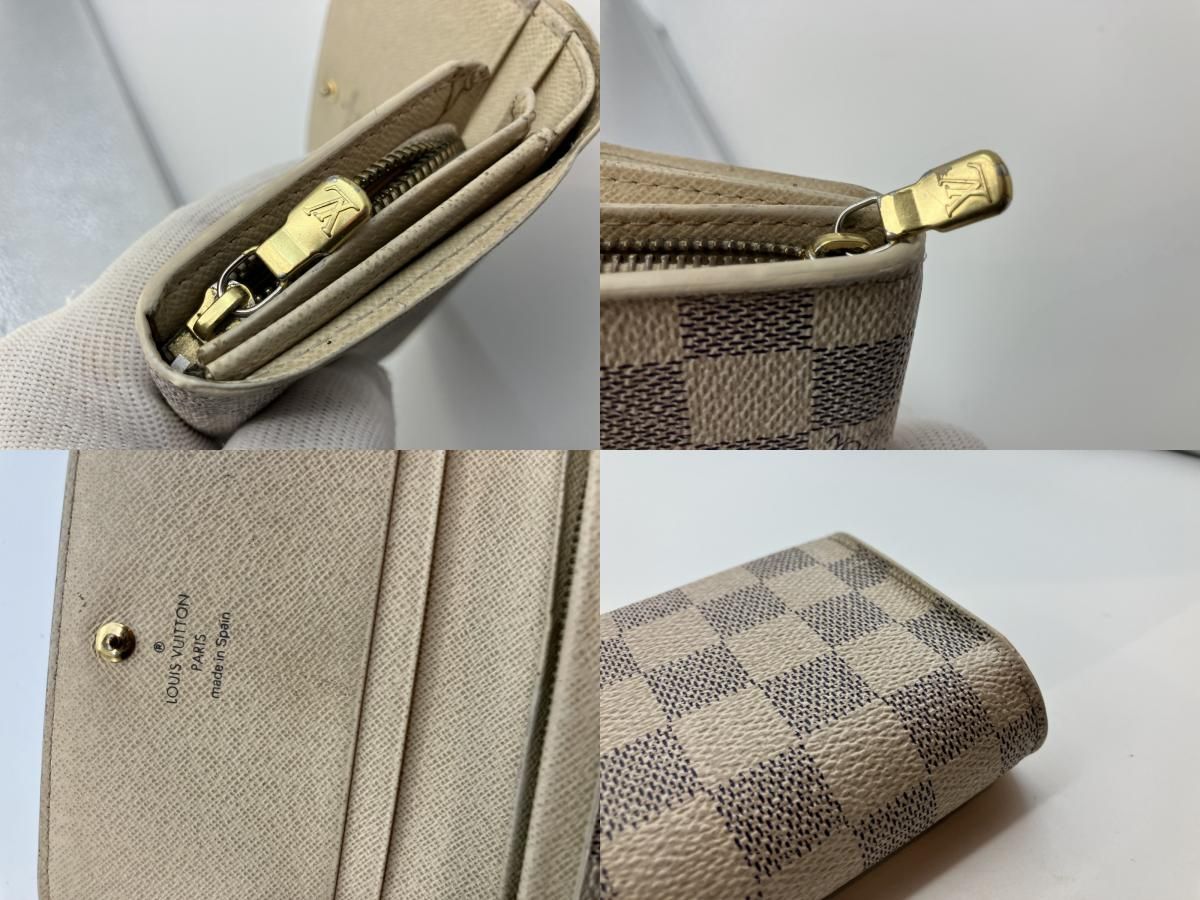 ルイヴィトン ダミエアズール ポルトフォイユ トレゾール 二つ折り財布 白 ルイヴィトン ダミエアズール 白 2つ折り財布コンパクト 14×9cm