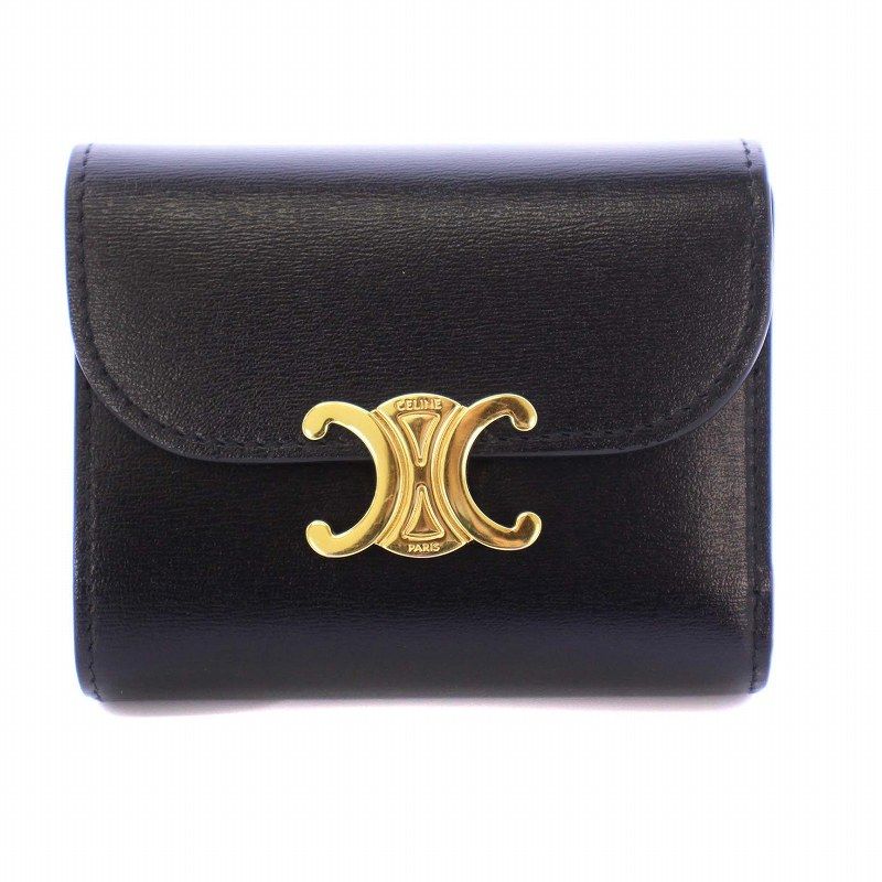 最高級美品◆CELINE 三つ折り財布 トリオンフ ブラック ゴールドロゴ CELINE - 【中古】CELINE | セリーヌ トリンオフ 三つ折り財布