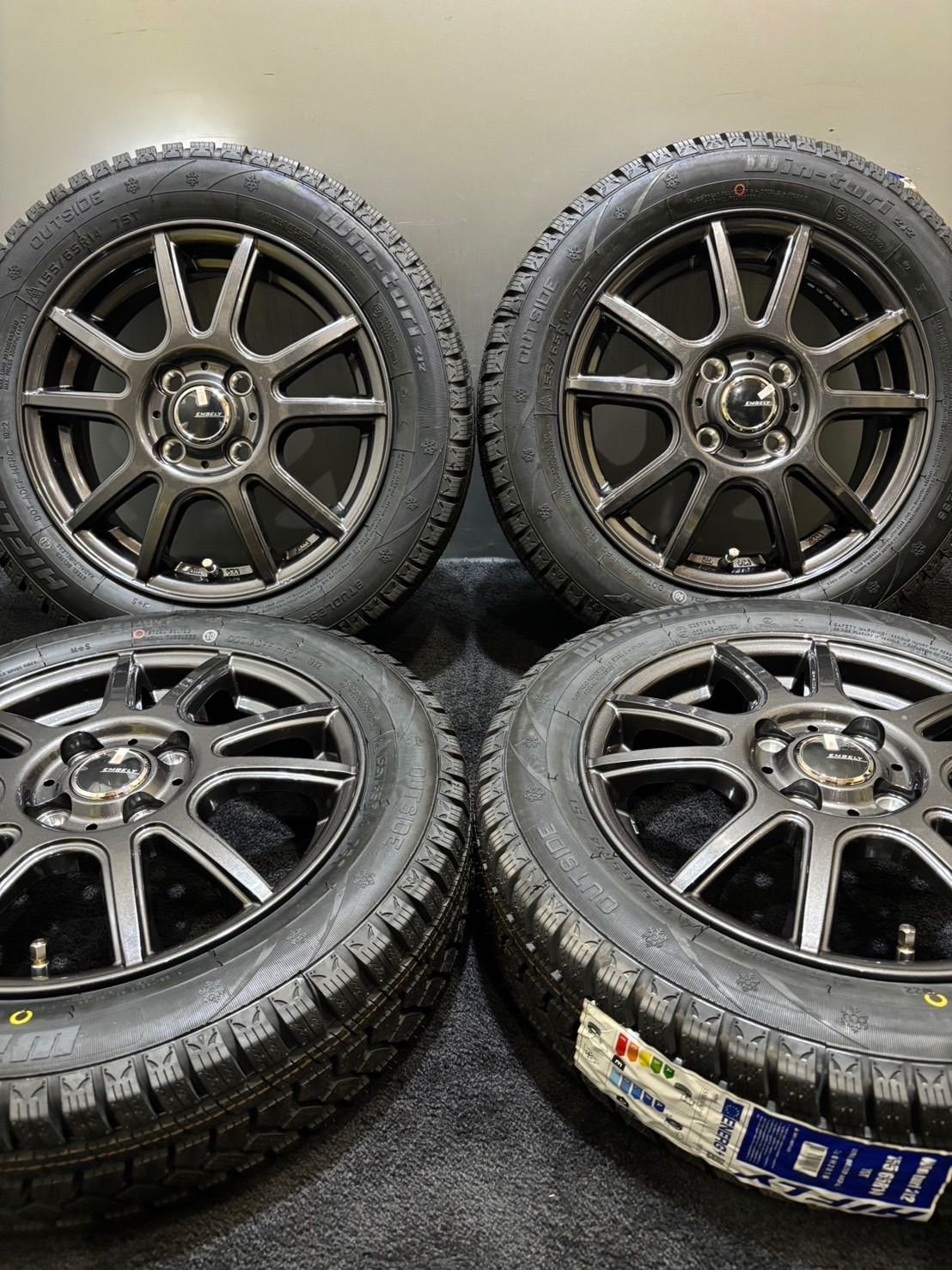 新品 155/65R14 HIFLY/win-turi 212 22年製 EMBELY 14インチ 4.5J ＋45 100 4H スタッドレス 4本 N-BOX スペーシア (南2-F897)