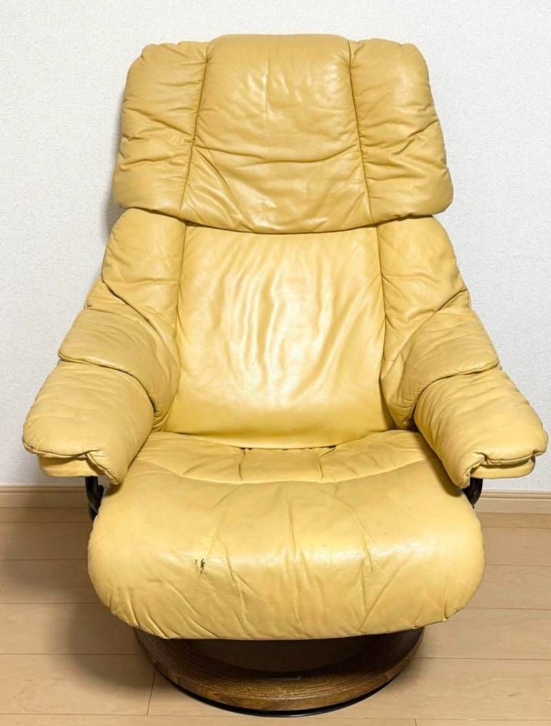 エコーネス Stressless 本革 リクライニングチェア オットマン付