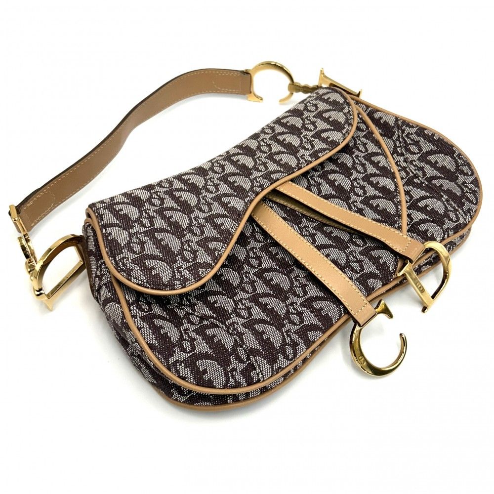 Christian Dior ハンドバッグ ダブルサドルバック ディオール ダブルサドルバッグ トロッター柄 ネイビー/ゴールド