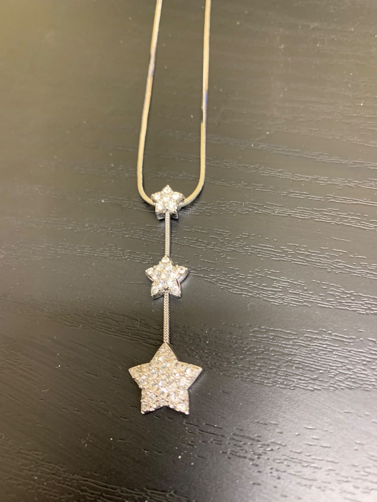美品 スワロフスキー ネックレス 星 スター 3連 シルバー レディース