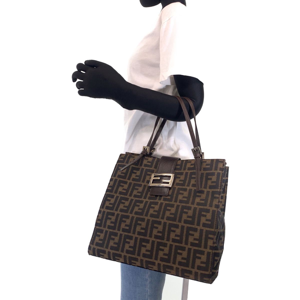 FENDI ズッカ　ハンドバッグ　ヴィンテージ　レザー　キャンバス FENDI フェンディ ヴィンテージ ズッカ柄 ブラウン キャンバス