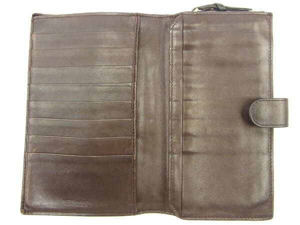 【美品】ボッテガ　イントレチャート　ラウンドファスナー　ダークブラウン　長財布 美品】ボッテガ イントレチャート ラウンドファスナー ダーク