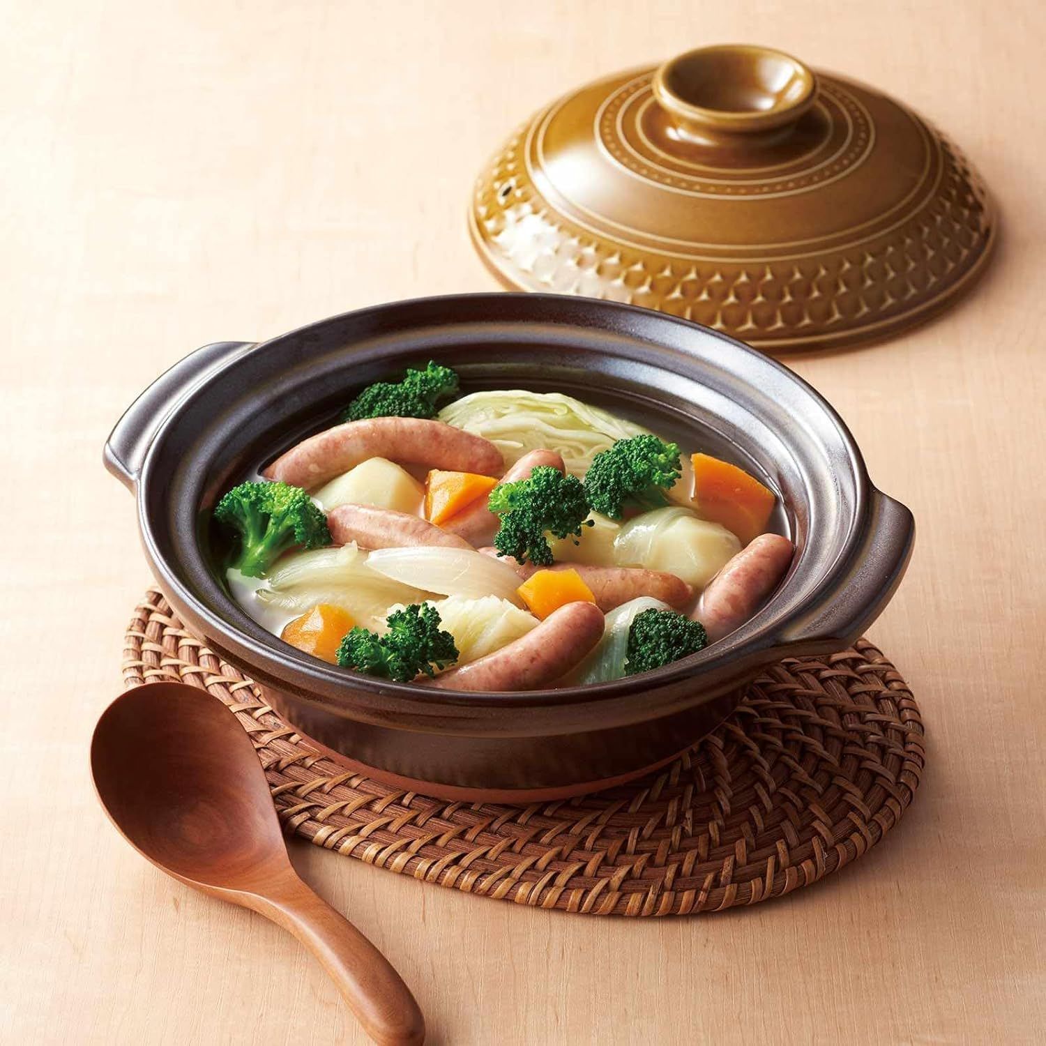 萬古焼 土鍋 8号 2-3人用 M 1500ml 電子レンジ オーブン 直火対応 CLEA AKARI ブラウン 32781 ブラウン 8号