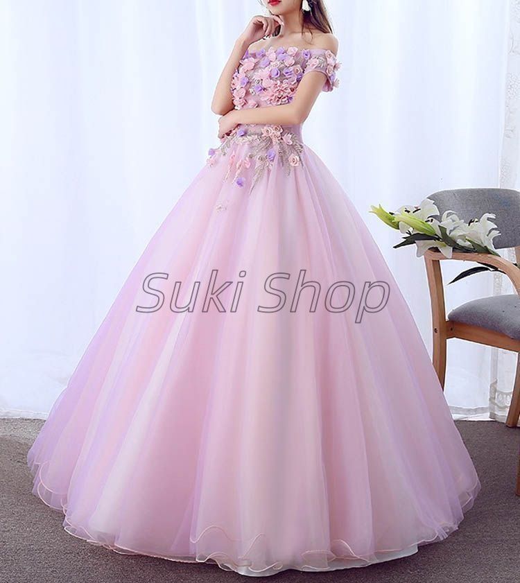 2025 ドレス ロングドレス 色 二次会 パーティードレス 花モチーフ プリンセス 花嫁 ウェディングドレス コンサート 披露宴 結婚式 演奏会 プロムドレス ステージ衣装