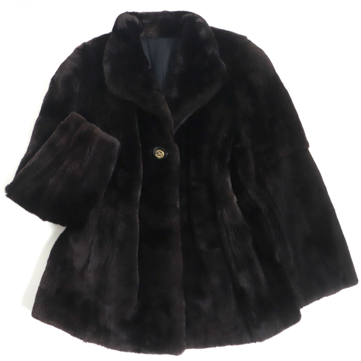 極美品▽シェアードヌートリア 本毛皮コート ダークブラウン F 毛質