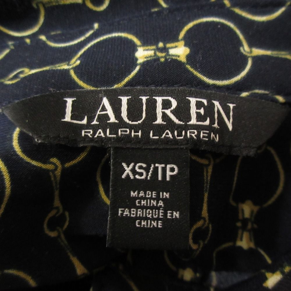 美品 LAUREN RALPH LAUREN ローレンラルフローレン チェーン柄 総柄 金釦 長袖 シャツ ブラウス XSサイズ ブラック×ゴールド レディース 古着 中古 USED 美品 LAUREN RALPH LAUREN ローレンラルフローレン チェーン柄