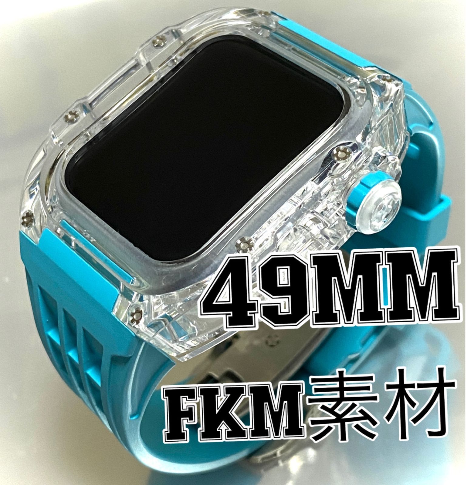 O3☆Apple Watch FKMラバーバンド クリアケース カバー ベルト