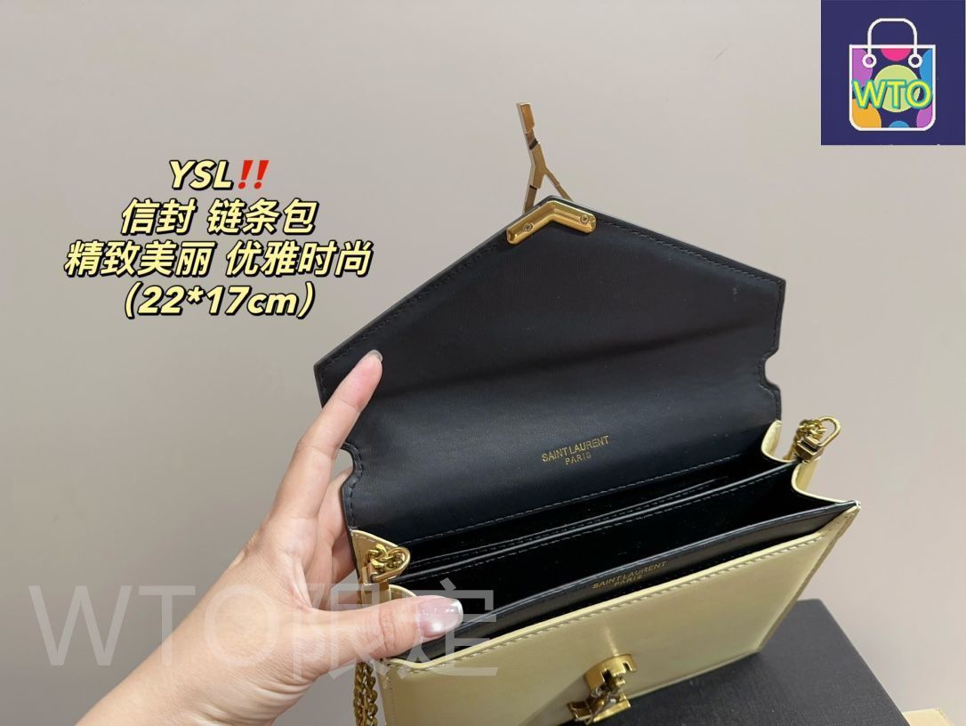 サンローラン封筒バッグ（シルバーバックルショルダーバッグ