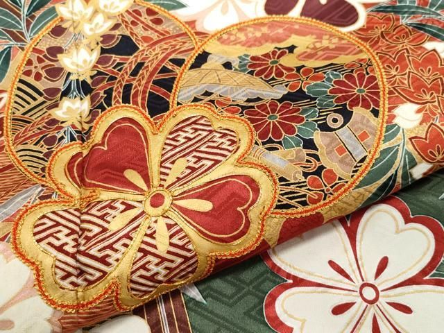 平和屋着物○豪華振袖 駒刺繍 絞り 花丸文 金彩 正絹 逸品 AAAY1885ck