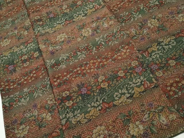 平和屋着物□上質な小紋 横段花唐草吉祥文 鬼しぼ縮緬 ますいわ