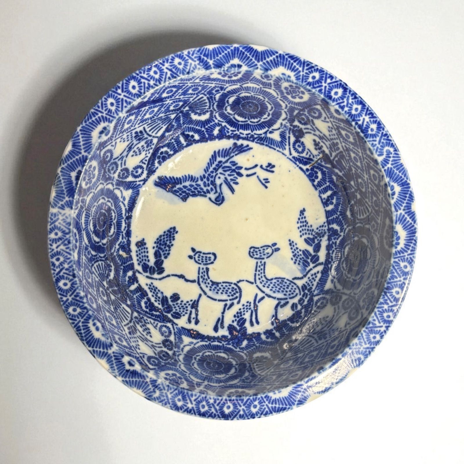 骨董　鉢　ベロ藍　大鉢　染め付け　陶器　盛り鉢　器　アンティーク 骨董 鉢 ベロ藍 大鉢 染め付け 陶器 盛り鉢 器 アンティーク