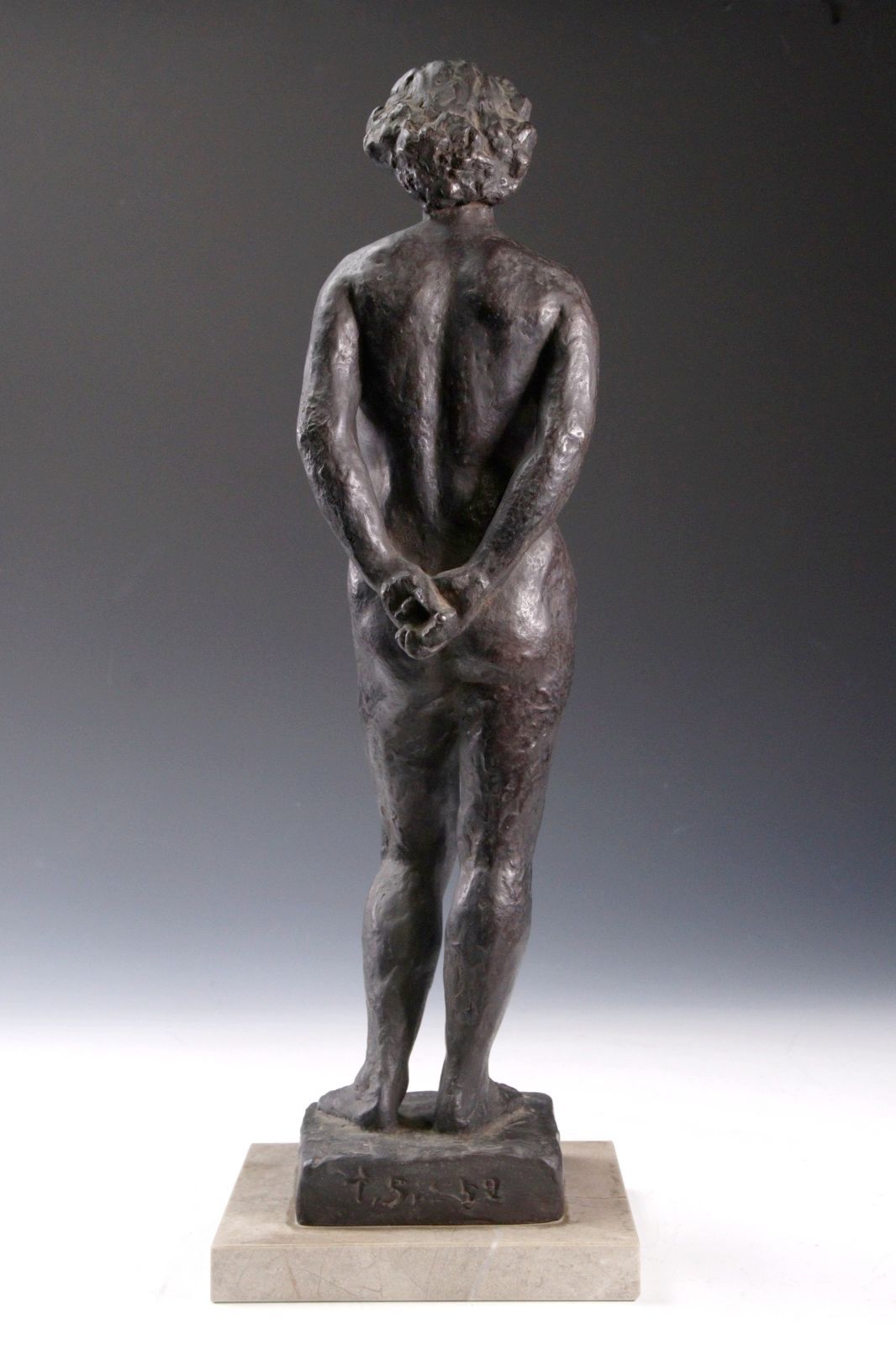 清水多喜示「すこやか」ブロンズ 裸婦像 44cm 4609g 唐物 骨董 古美術