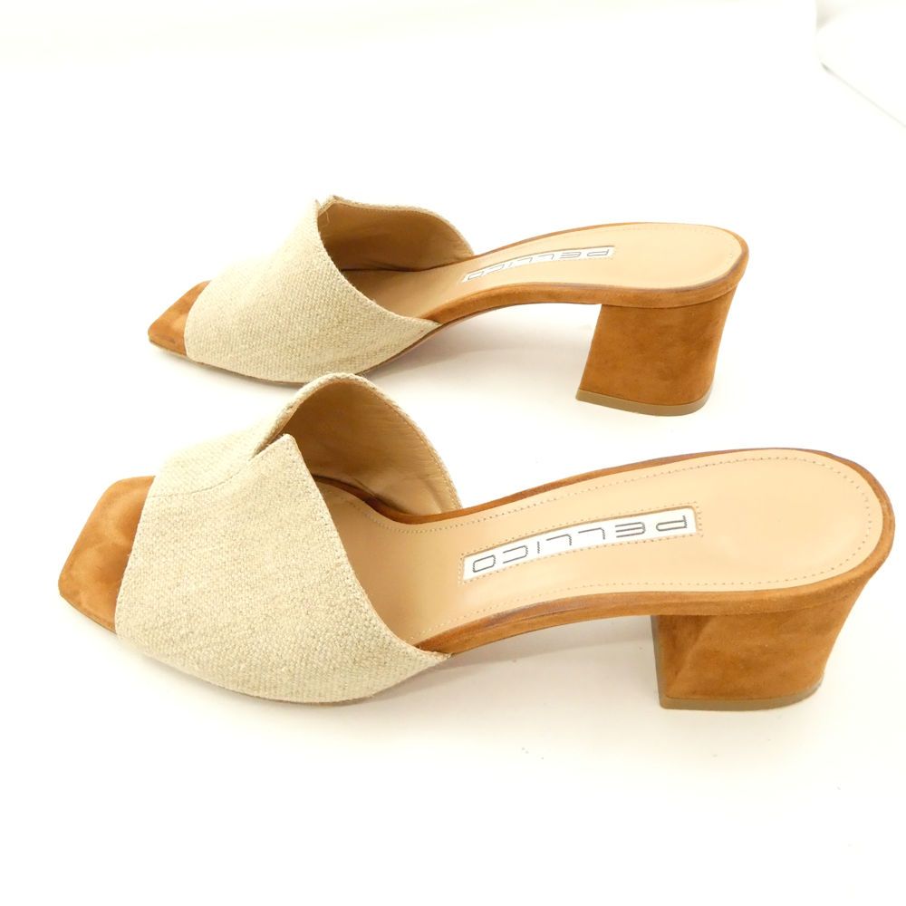 美品　PELLICO ペリーコ　リネンミュール　Vカット 美品 PELLICO ペリーコ 6225 キャンバス CANVAS ミュール 38