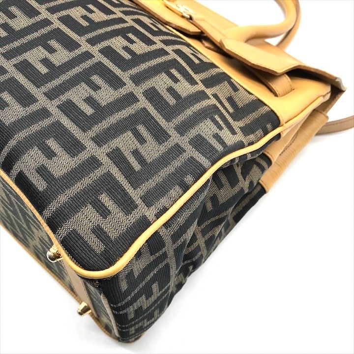 良品 FENDI フェンディ ズッカ柄 キャンバス エピレザー 2WAY ハンド