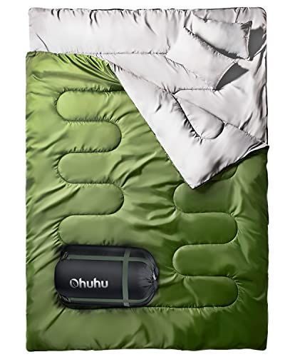 グリーン Ohuhu 寝袋 2人用 封筒型 夏用 冬用 210T防水 シュラフ キャンプ用品 丸洗いok ファミリ 2 in1 連結解体可能 最低使用温度 7℃~20℃ 車中泊 登山 キャンプ 枕2個付き 収納袋付き 220x150cm 黒 緑選択可能 グリーン Ohuhu 寝袋 2人用 封筒型 夏用 冬用 210T防水 シュラフ