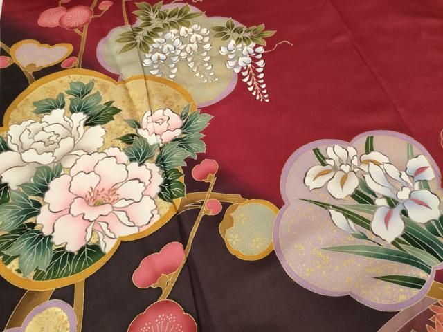 平和屋着物▽豪華振袖 梅取り花文 金彩 正絹 逸品 AAAY1166ck