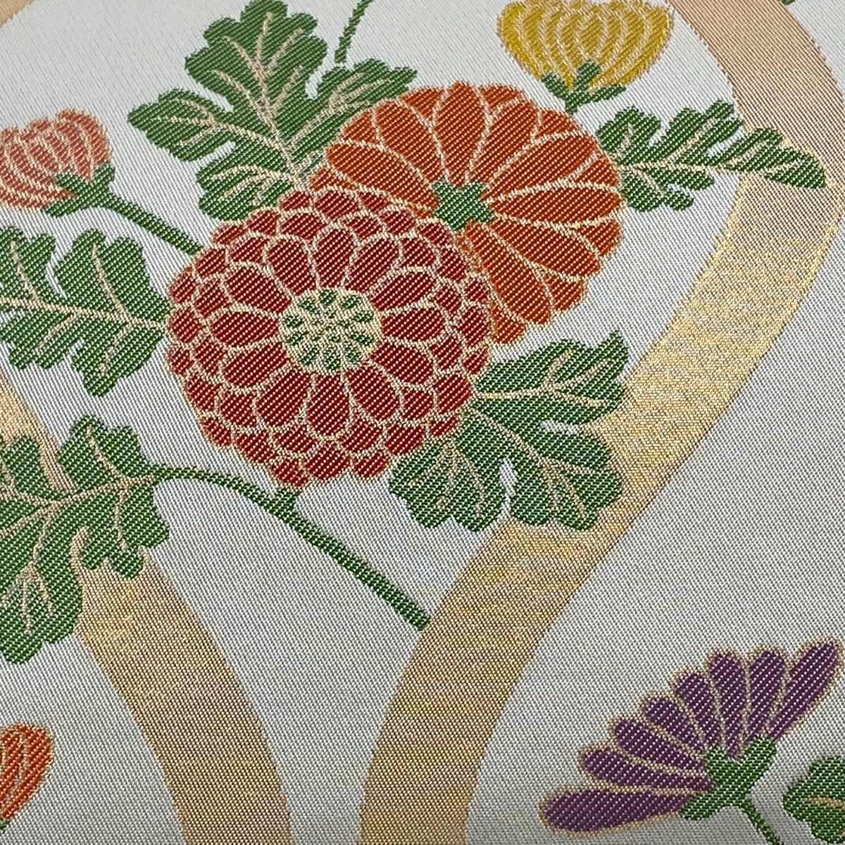 袋帯 美品 名品 華文 立涌 箔 金糸 クリーム 六通 正絹|中古・古着 袋帯 美品 名品 華文 立涌 箔 金糸 クリーム 六通 正絹|中古・古着
