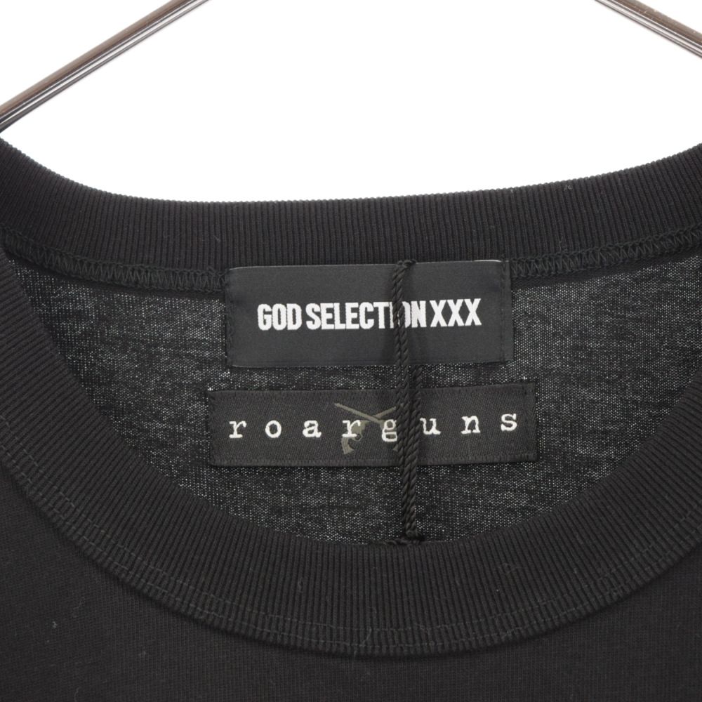 GOD SELECTION XXX ゴッドセレクショントリプルエックス ×roarguns ロゴ刺繍クルーネック半袖Tシャツ ロアー 23SRT-GS01 ブラック