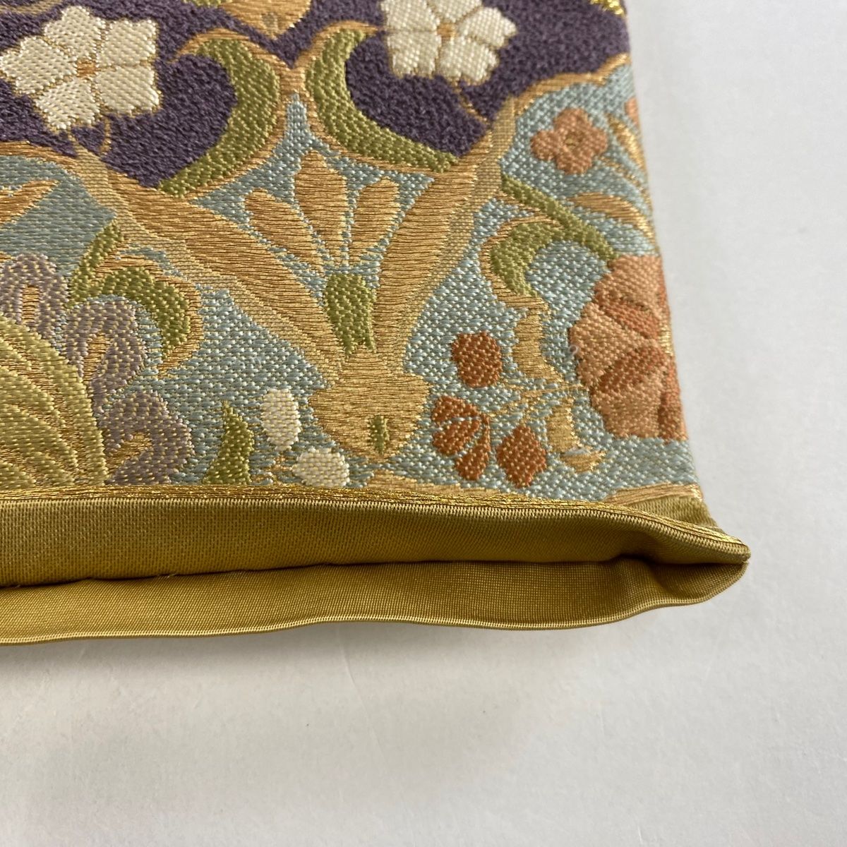 【競ナビ】袋帯 美品 秀品 関西仕立て 鳥 草花 金糸 茶色 六通 正絹 【中古】 袋帯 六通 草花 クリーム 花鳥欄間文 金彩