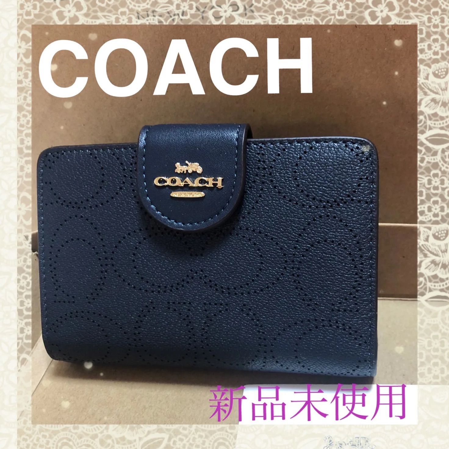 COACH 二つ折り財布 ミッドナイト パフォレイテッド ミディアム - 折り財布