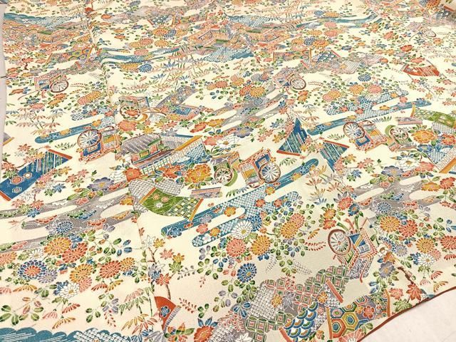 平和屋着物□小紋 風景草花文 鬼しぼ縮緬 正絹 逸品 AAAW3435ph