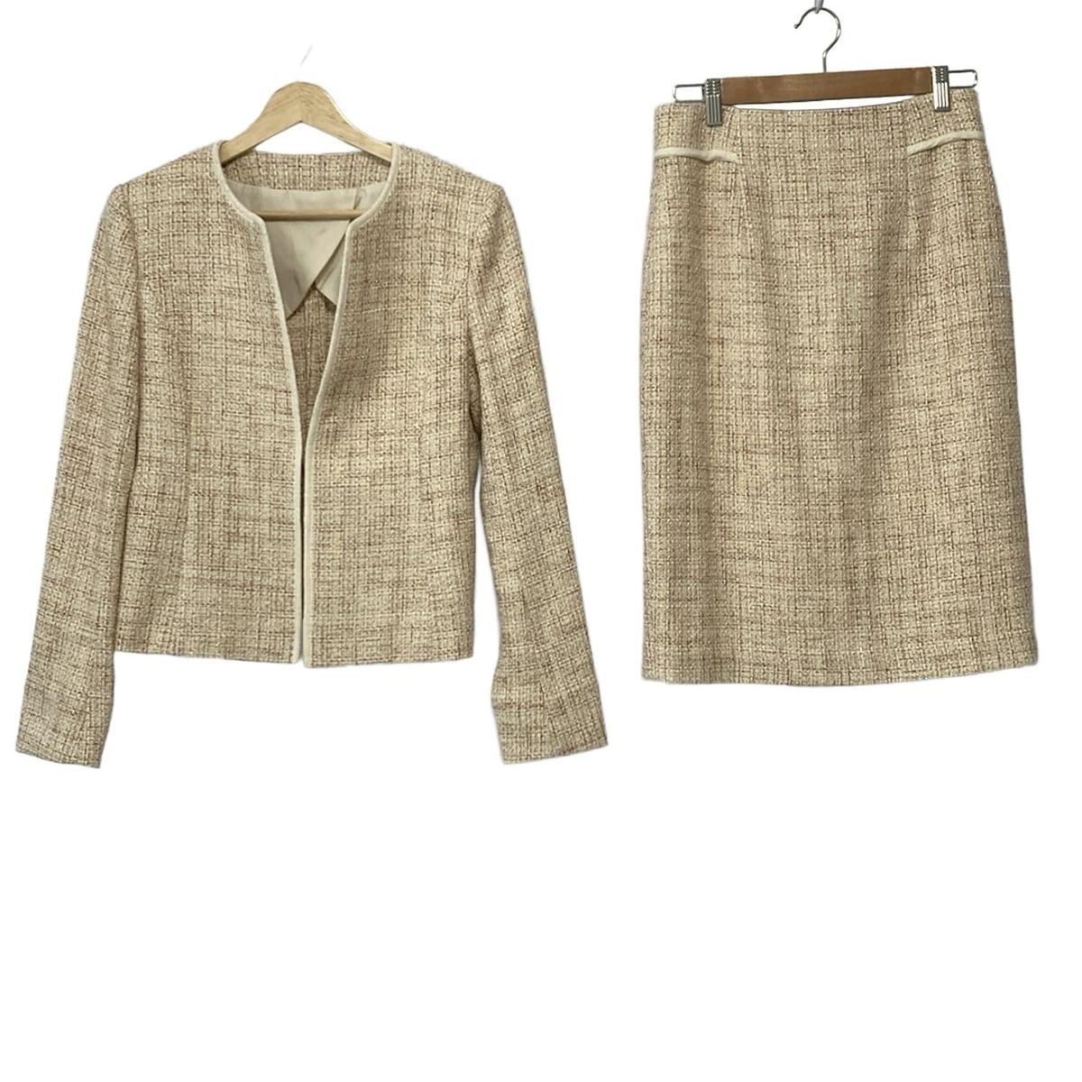MACKINTOSH LONDON マッキントッシュロンドン スカートスーツ レディース - 白×ダークブラウン×イエロー ツイード