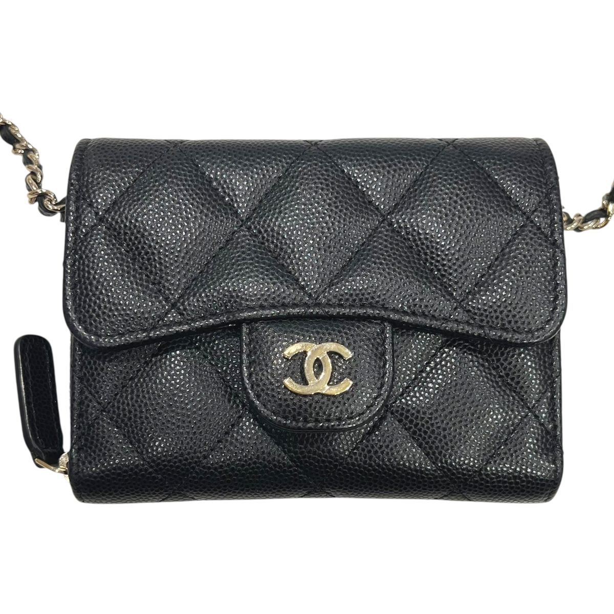CHANEL シャネル ショルダーバッグAP2569 マトラッセ ミニチェーン ウォレット 31番台 ココマーク キャビアスキン ファスナー ジップ ブラック 25004019 SA