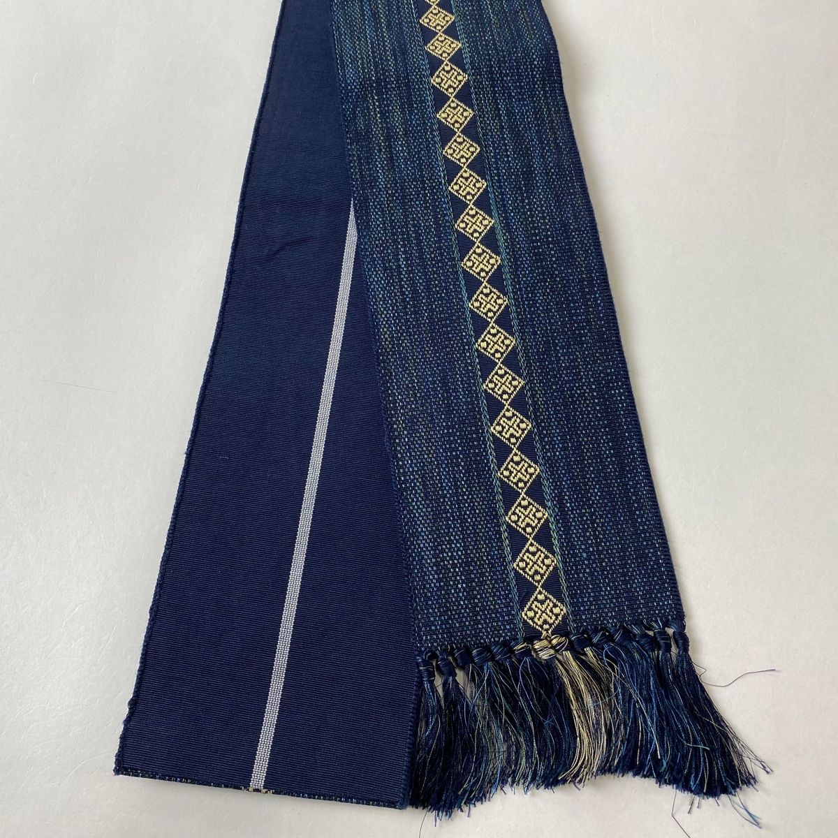角帯 美品 名品 幾何学 縞 紺色 正絹 【中古】 - メルカリ