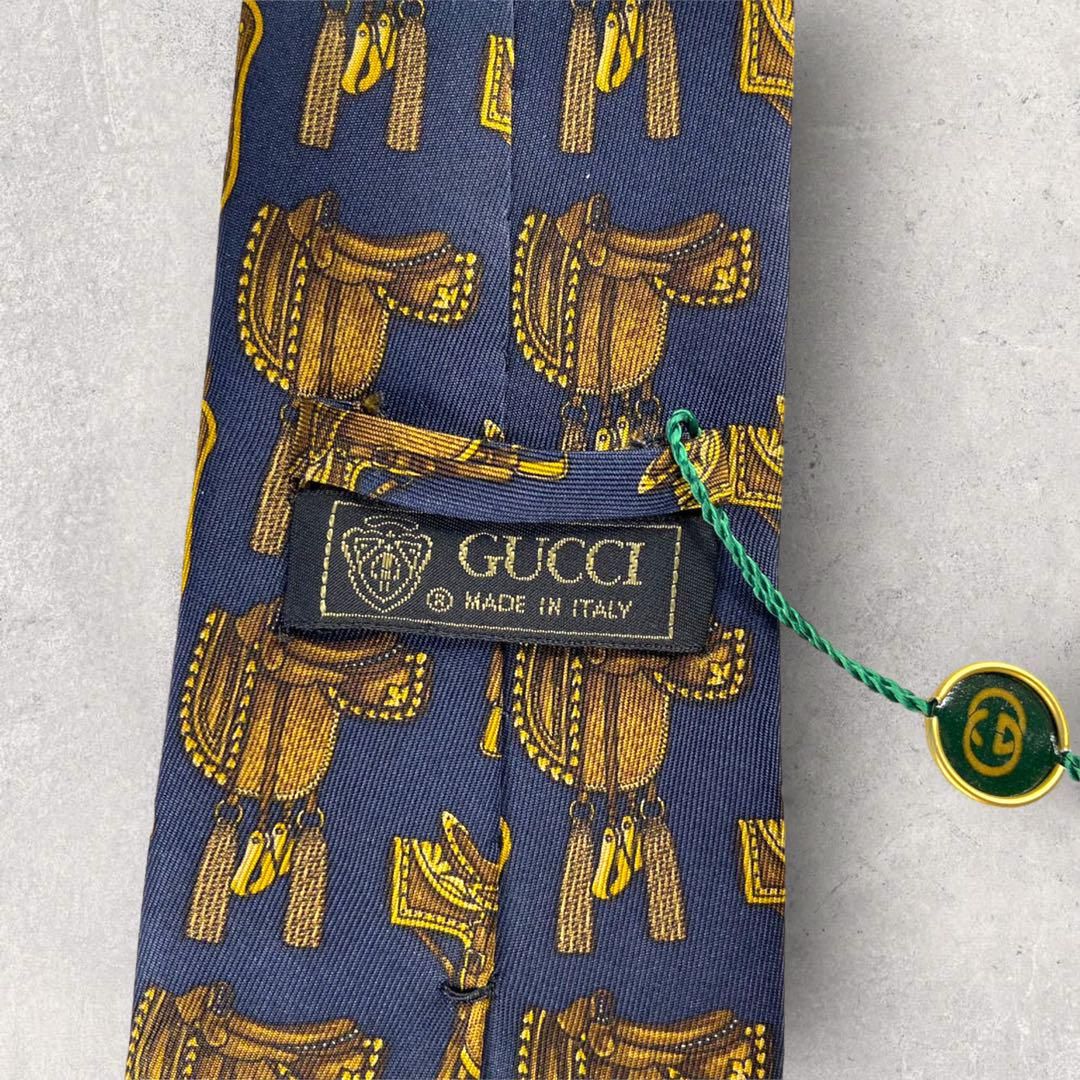 【5038】未使用保管品！GUCCI グッチ　ネクタイ　ネイビー系　馬車具柄