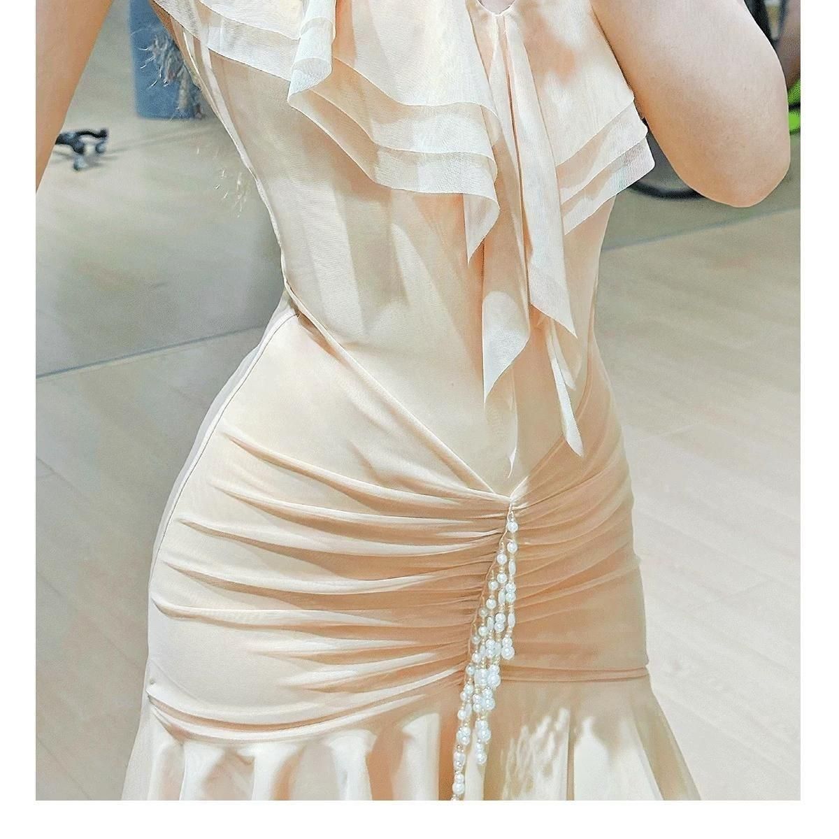 ベリーダンス オリエンタル衣装 ビーズ 社交 レディース 舞蹈ドレス タートルネック Vネック バックレス 背面ひも結び ギャザー 練習 ステージ用 2 選択 LLC-HASEGAWATOSO_COM