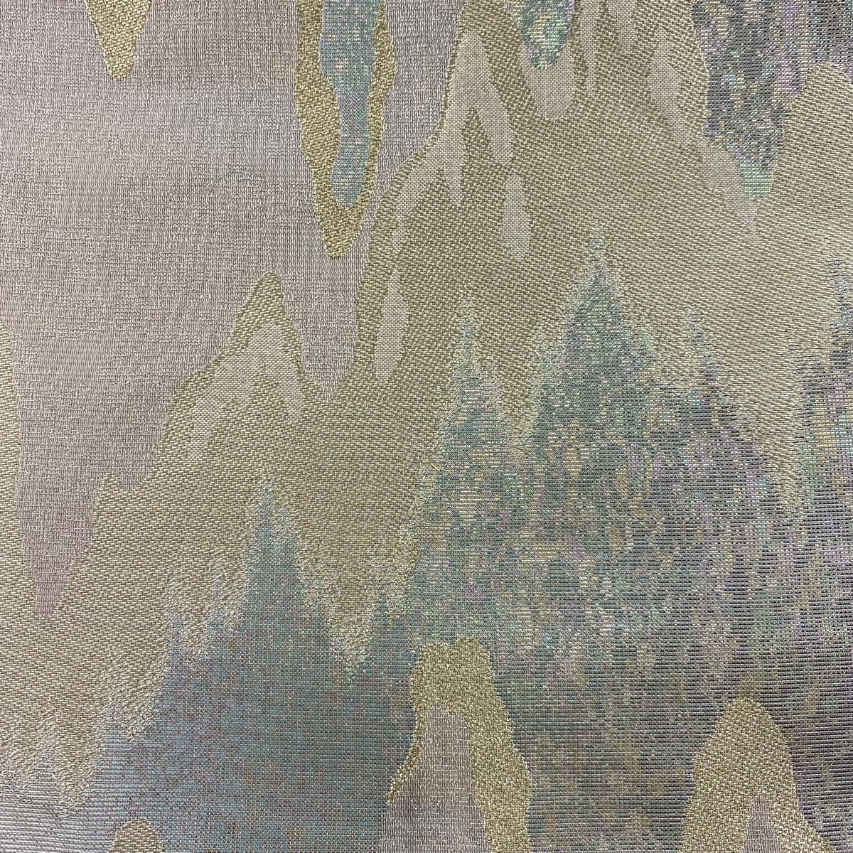 袋帯 秀品 霞 波 金糸 箔 抹茶色 六通 正絹