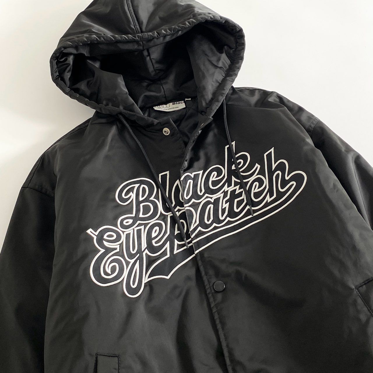 12d14 BlackEyePatch ブラックアイパッチ 22SS NYLON HOODED STADIUM JACKET ナイロン  フーデッドスタジアムジャケット スタジャン Lサイズ ブラック