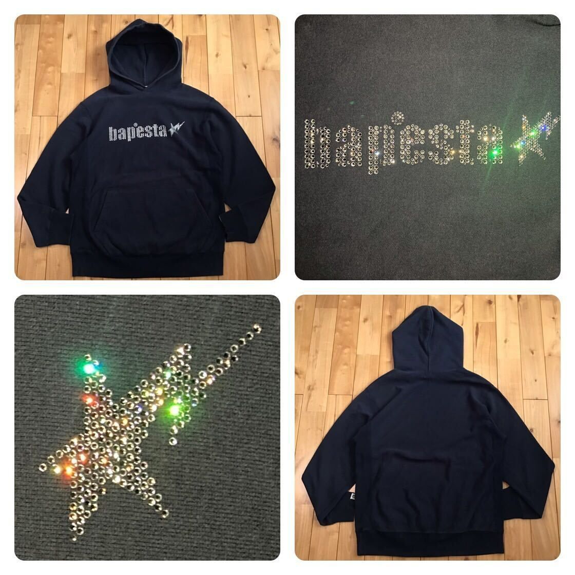 Swarovski BAPE STA logo プルオーバー パーカー Mサイズ NAVY a