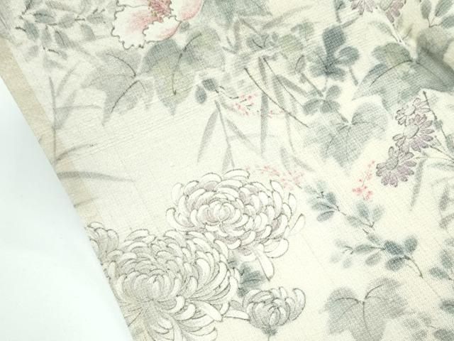 平和屋着物□極上 夏物 訪問着 紗紬 手描き 草花文 砥粉色地