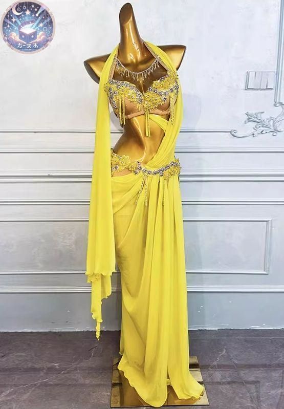 ベリーダンス衣装 ブラスカートセット イェロー/グリーン オーダーメイド ベリーダンス衣装 ブラスカートセット イェロー/グリーン オーダー